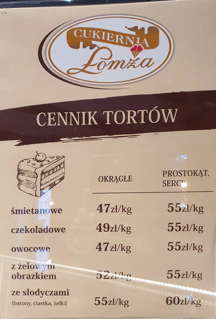 Cukiernia Łomża: karta dań