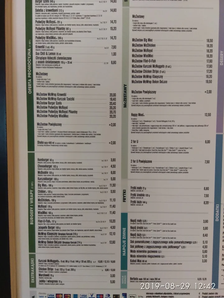 McDonald's Mszczonów: karta dań