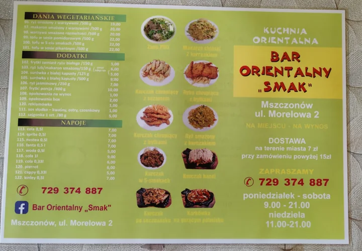 Bar Orientalny Smak: karta dań