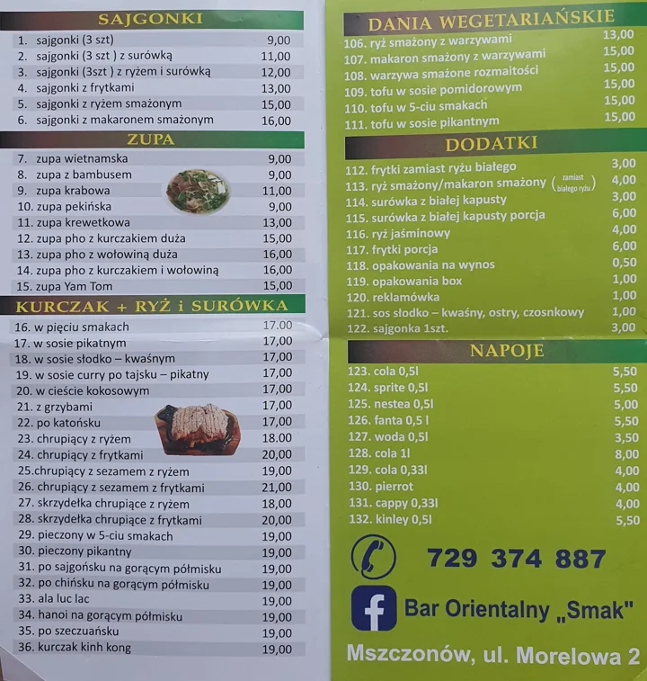 Bar Orientalny Smak: karta dań