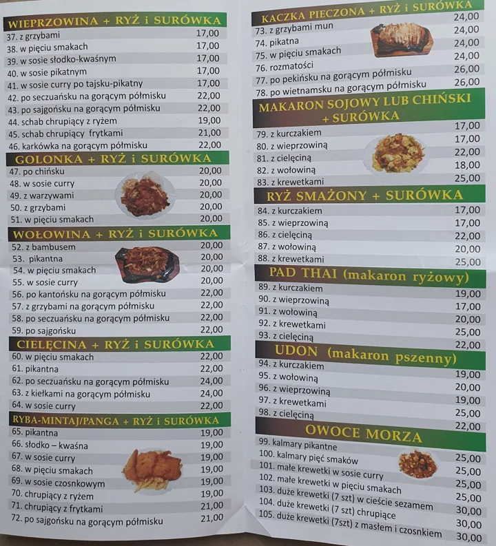 Bar Orientalny Smak: karta dań