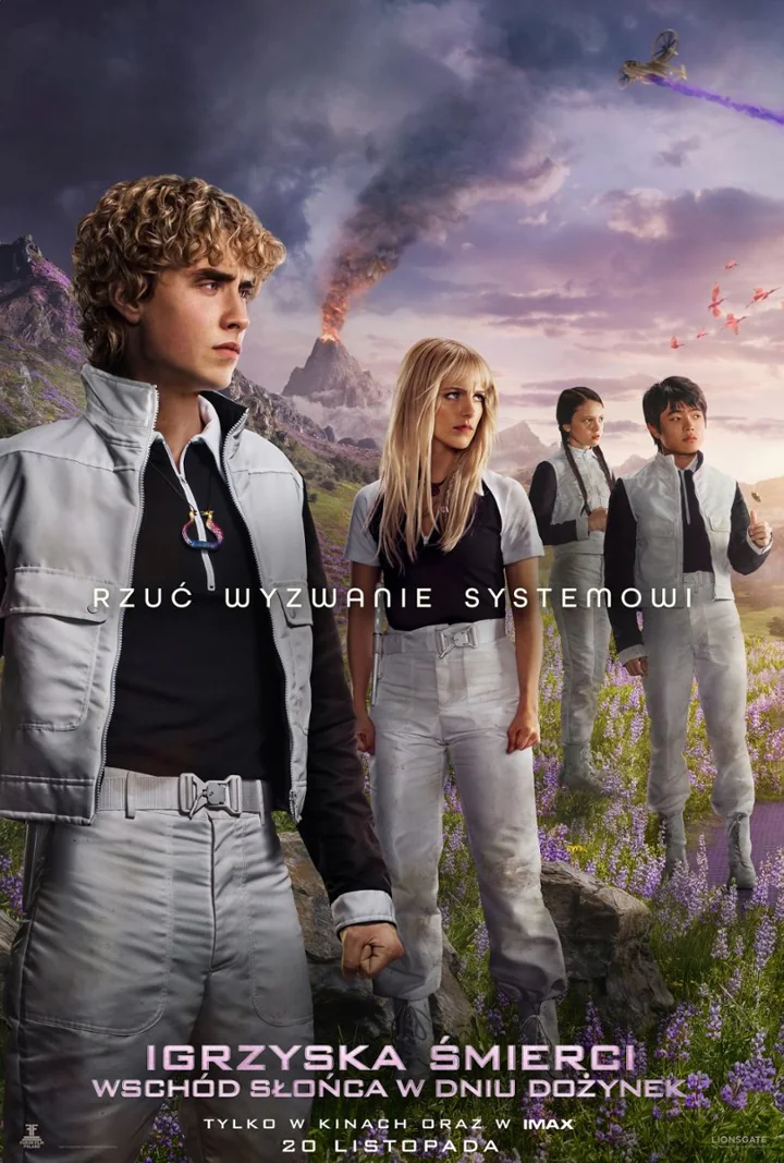 Plakat filmu Igrzyska śmierci: Wschód słońca w dniu dożynek opublikowany w repertuarze kina MOK
