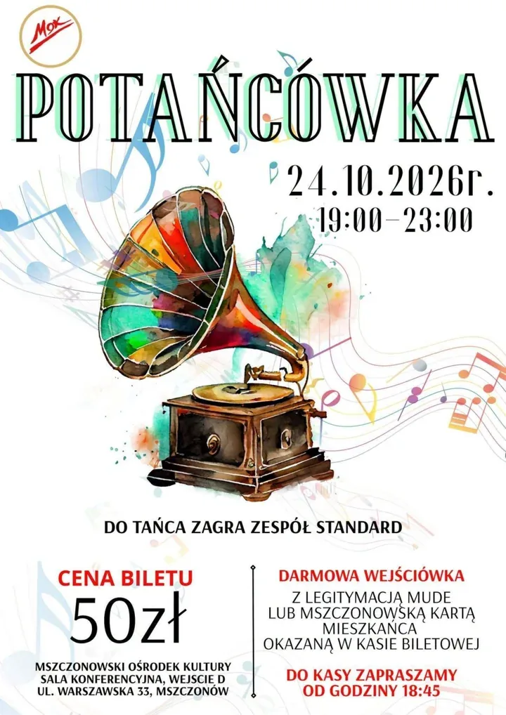 Oficjalny plakat potańcówki 24 października w MOK